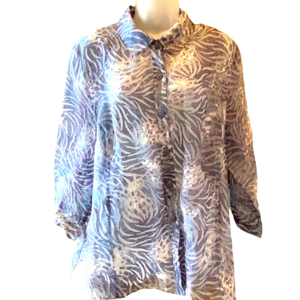 Erin London Top, Blouse or Jacket Gray White and Burgundy Button Down Size XL - Picture 1 of 7